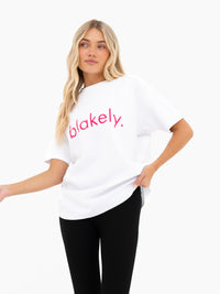 Lila Oversized T-Shirt - White & Neon Pink