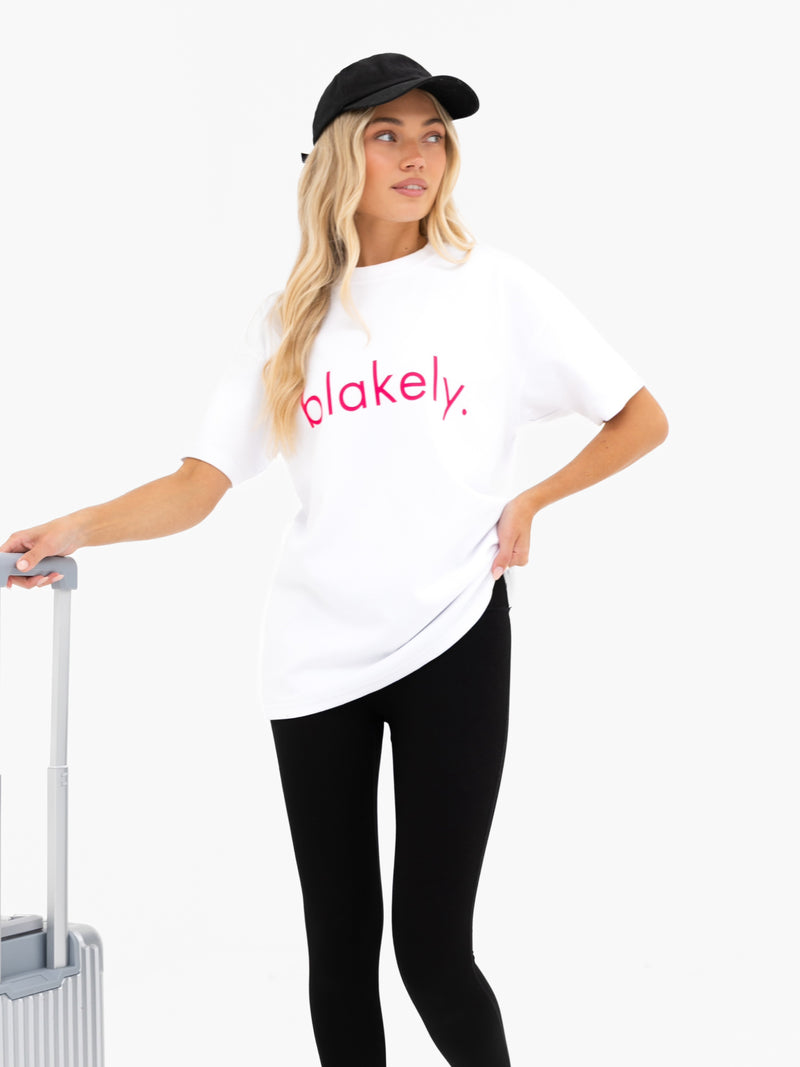 Lila Oversized T-Shirt - White & Neon Pink