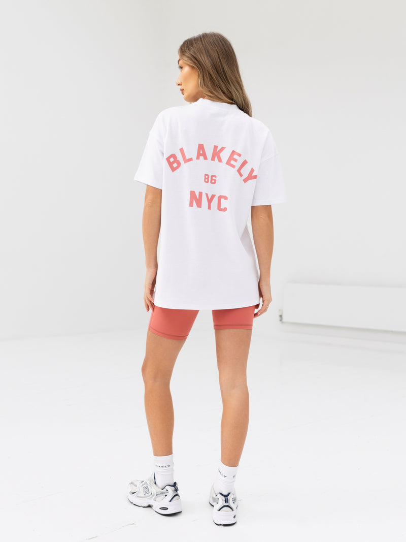 NYC Oversized T-Shirt & Active Shorts Set - Sunrise Coral & White