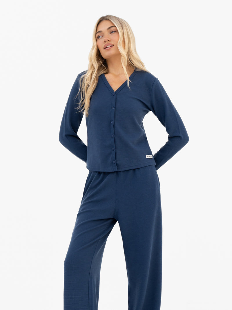 Soft Waffle Trousers - Blue