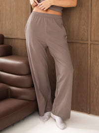 Ayla Cotton Wide Leg Trousers - Cool Taupe