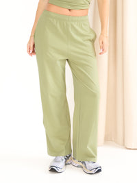 Ayla Cotton Wide Leg Trousers - Warm Green