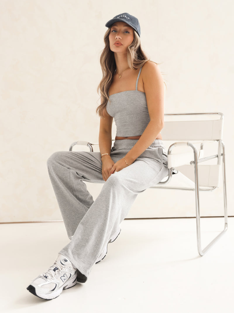 Ayla Cotton Wide Leg Trousers - Marl Grey