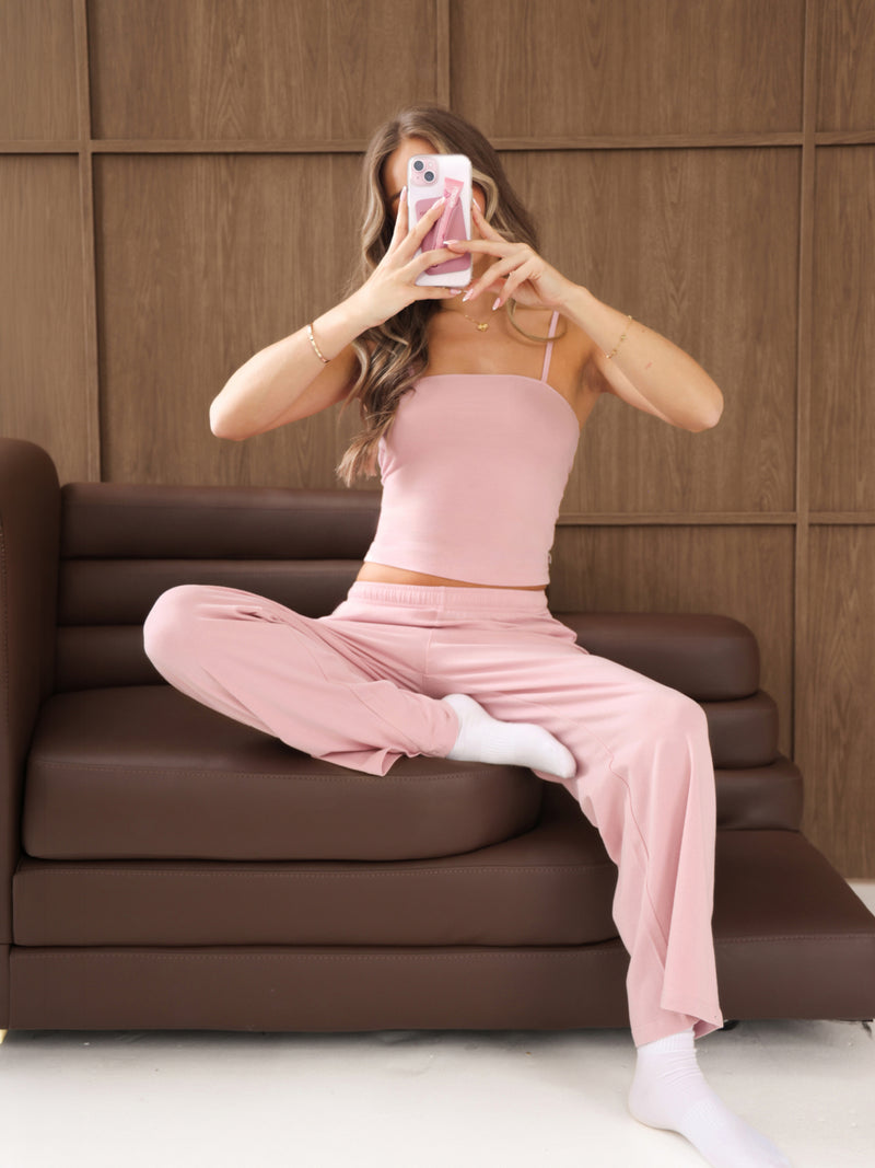 Ayla Cotton Wide Leg Trousers - Peony Pink