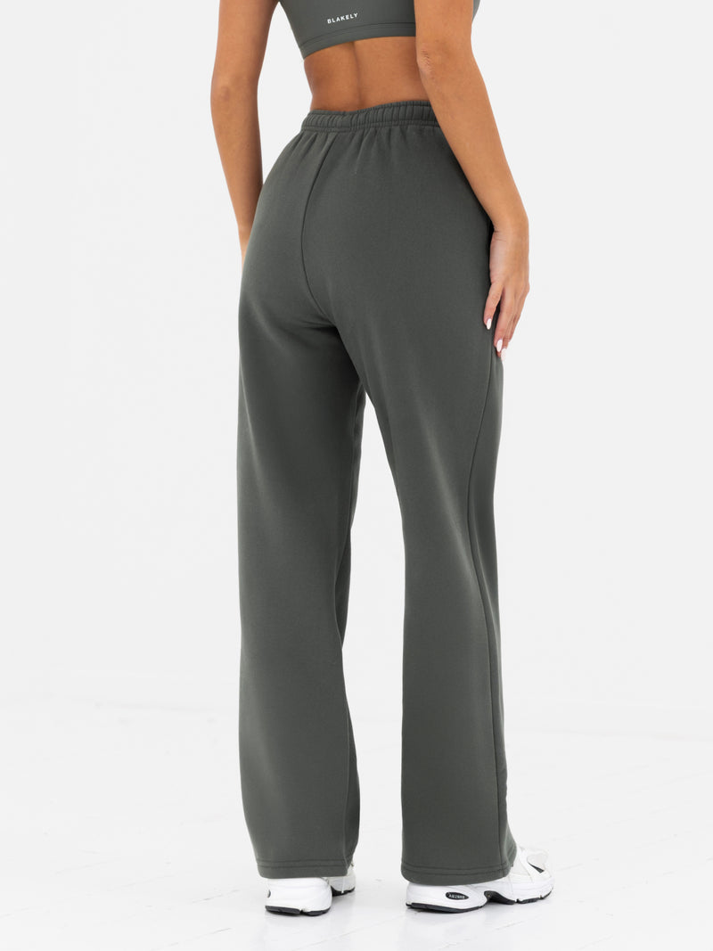Kayla Wide Leg Sweatpants - Khaki Grey