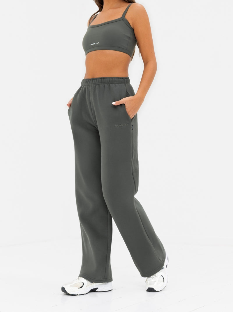 Kayla Wide Leg Sweatpants - Khaki Grey