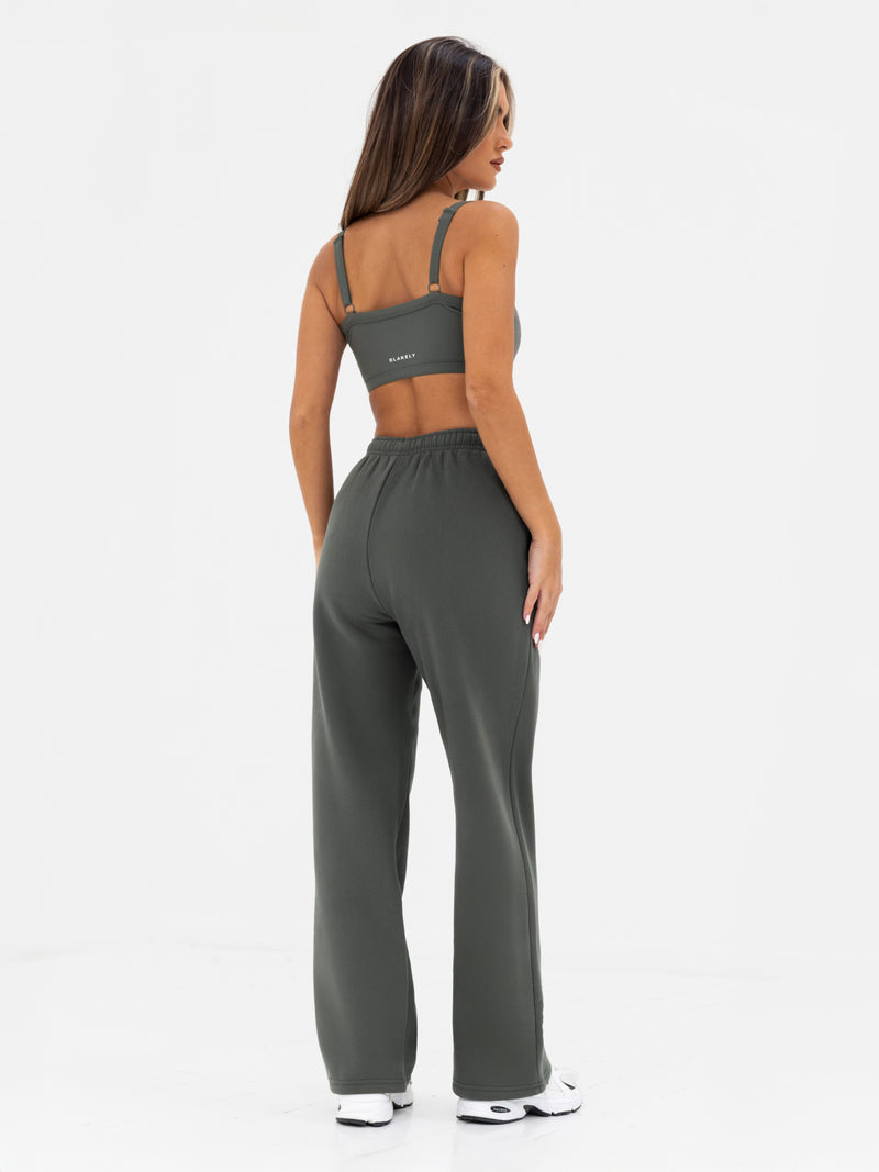 Kayla Wide Leg Sweatpants - Khaki Grey