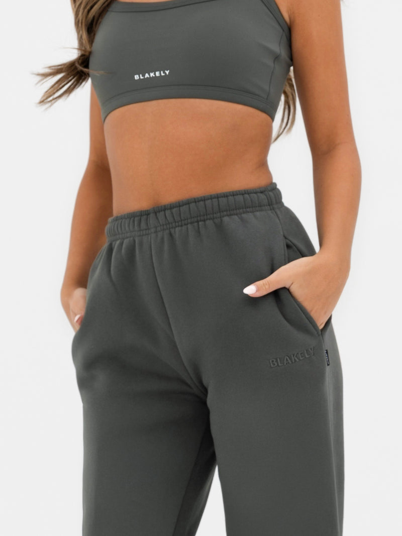 Kayla Wide Leg Sweatpants - Khaki Grey