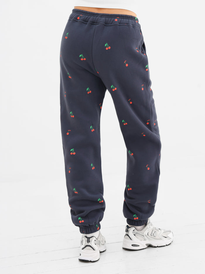 Rhea Cherry Print Cuffed Sweatpants - True Navy