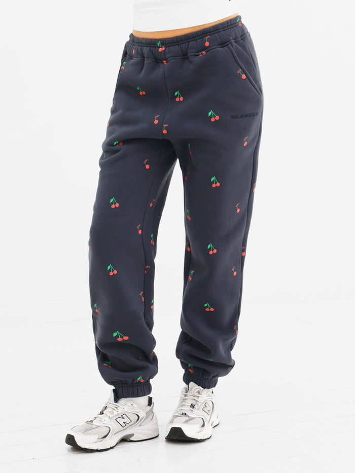Rhea Cherry Print Cuffed Sweatpants - True Navy