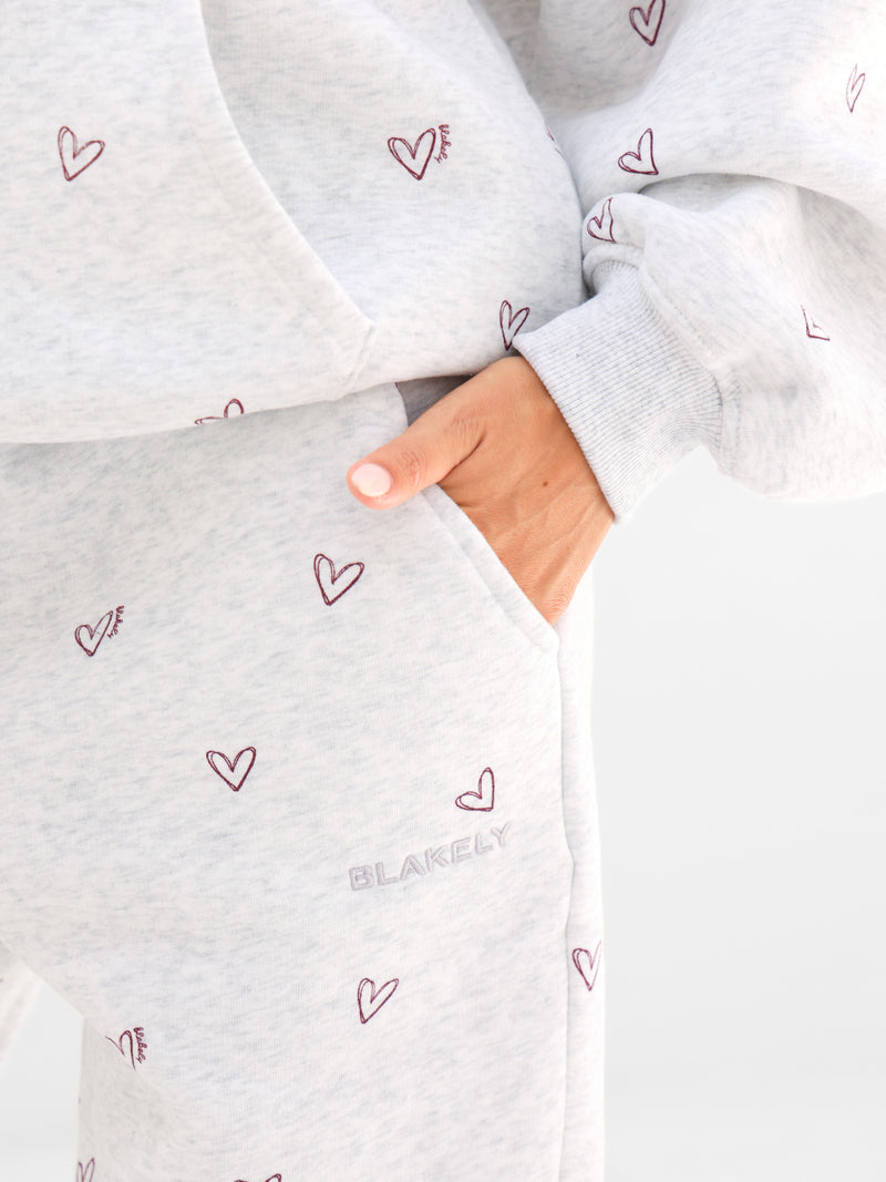 Rhea Heart Print Cuffed Sweatpants - Marl White