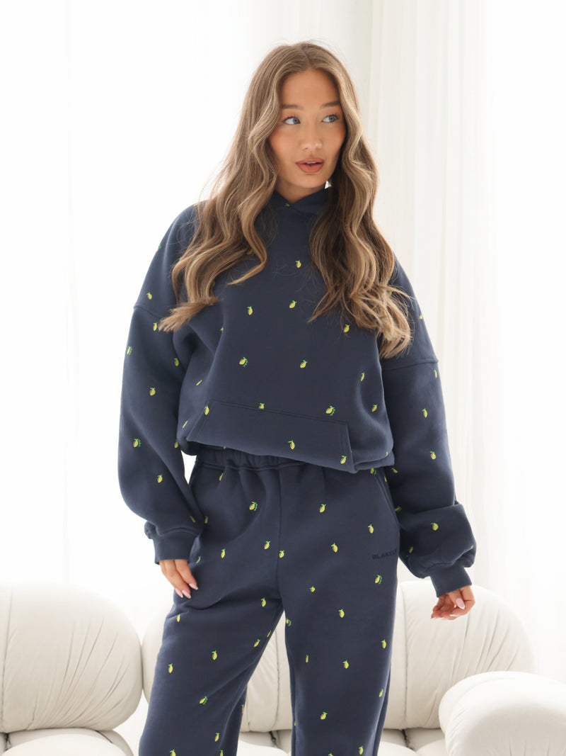 Rhea Lemon Print Cuffed Sweatpants - True Navy