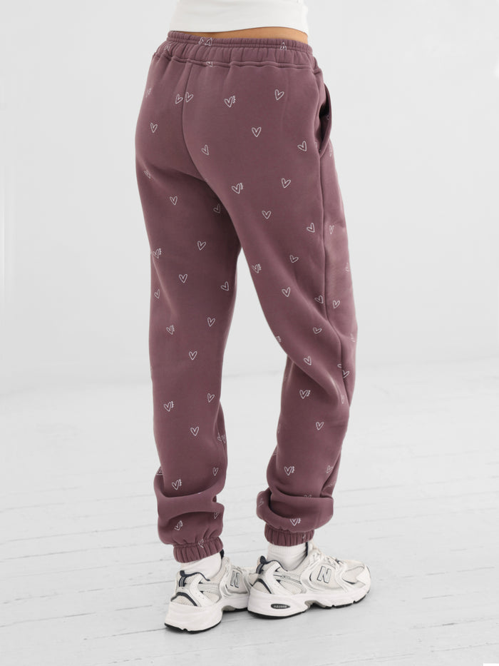 Rhea Heart Print Cuffed Sweatpants - Washed Plum