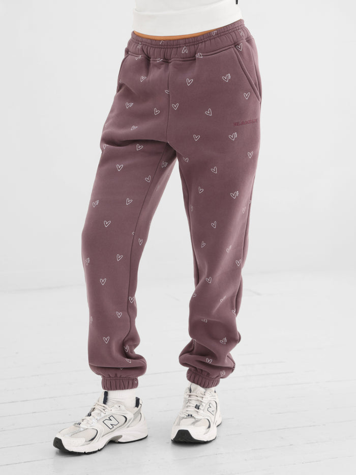 Rhea Heart Print Cuffed Sweatpants - Washed Plum