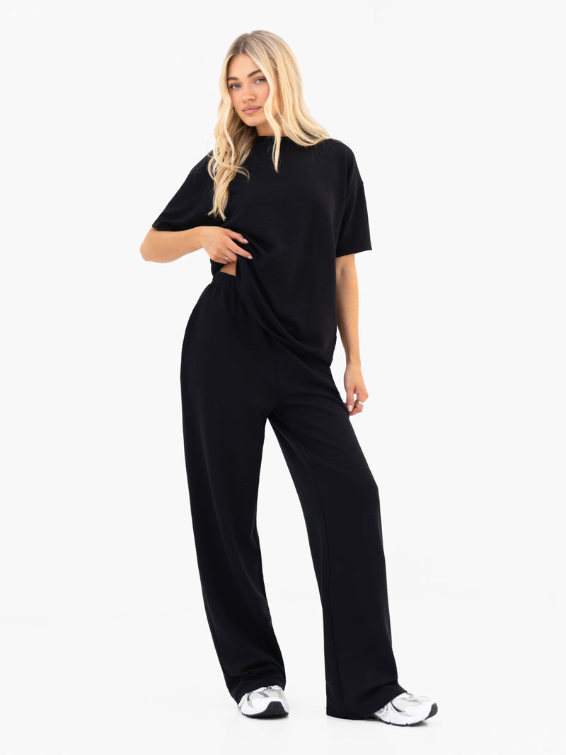 Soft Waffle Oversized T-Shirt - Black