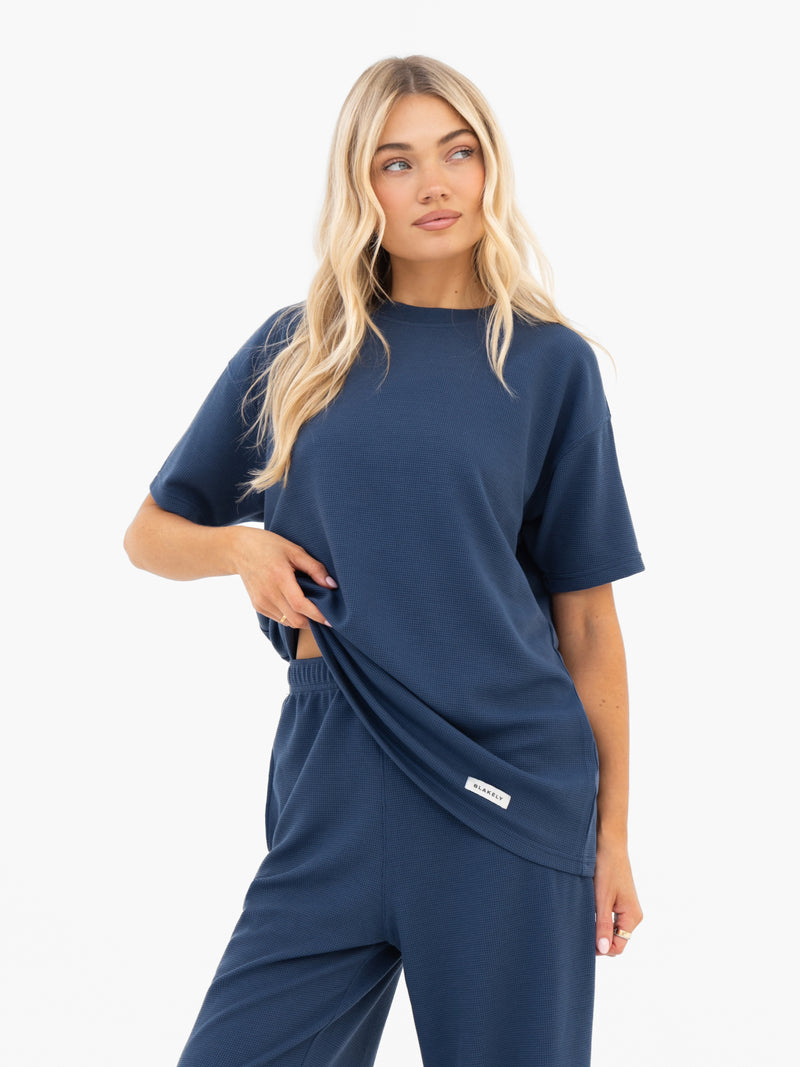 Soft Waffle Oversized T-Shirt - Blue