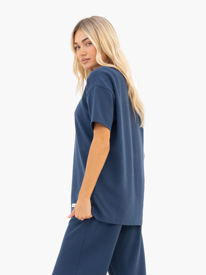 Soft Waffle Oversized T-Shirt - Blue
