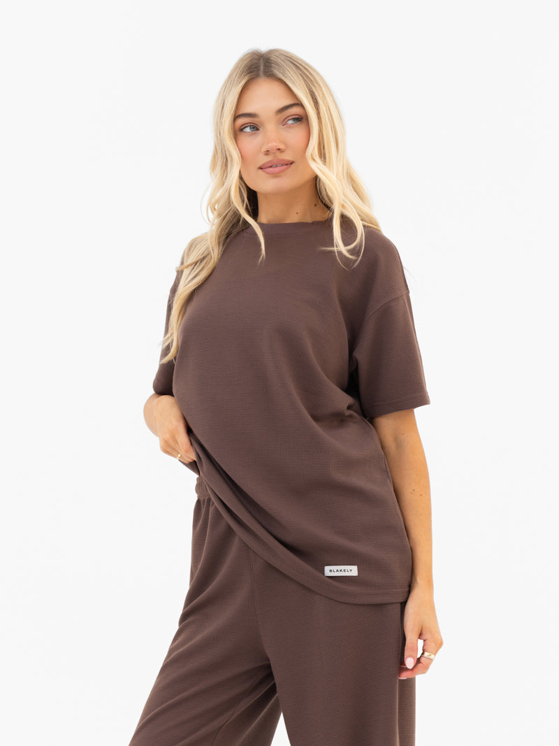 Soft Waffle Oversized T-Shirt - Brown