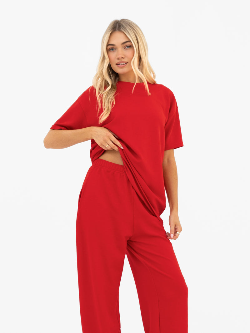 Soft Waffle Oversized T-Shirt - Red