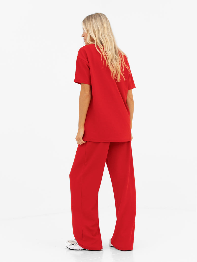 Soft Waffle Oversized T-Shirt - Red