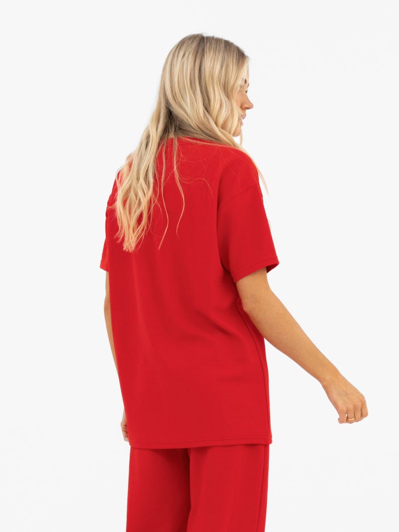 Soft Waffle Oversized T-Shirt - Red