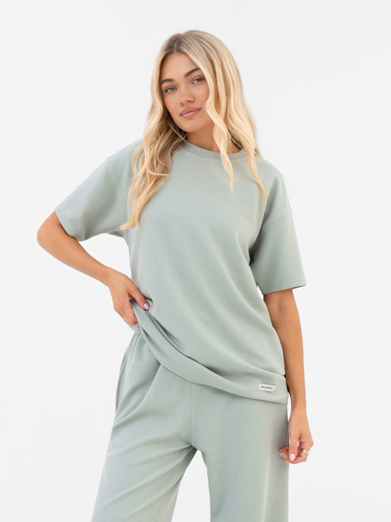 Soft Waffle Oversized T-Shirt - Sage Green