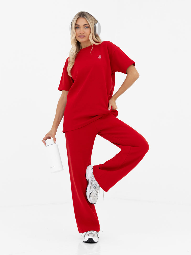 Esme Wide Leg Sweatpants - Hot Red
