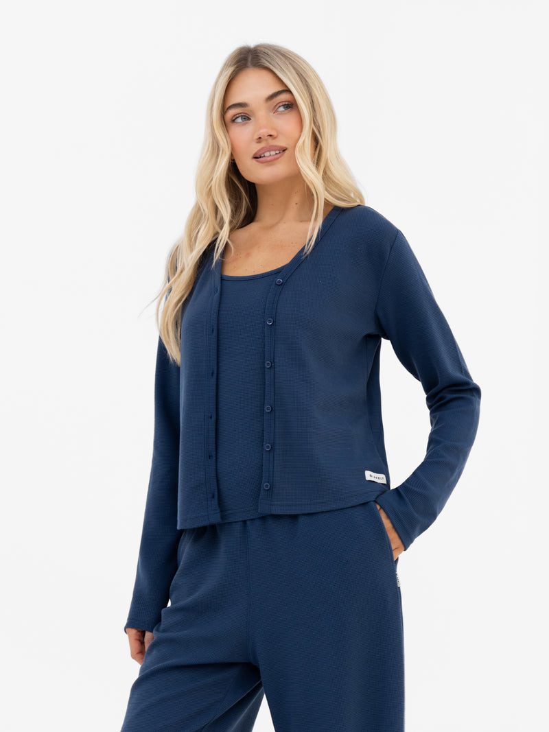 Soft Waffle Cardigan - Blue