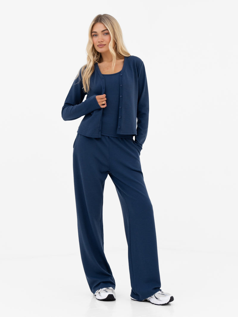 Soft Waffle Cardigan - Blue