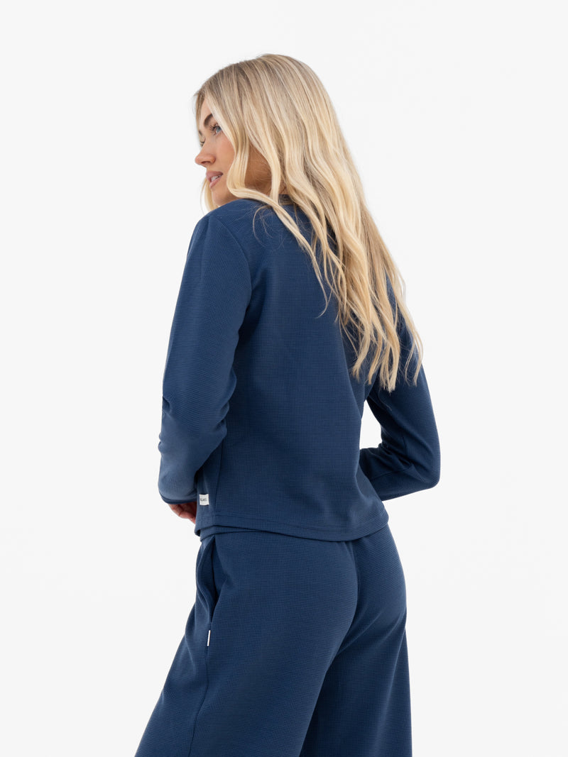 Soft Waffle Cardigan - Blue