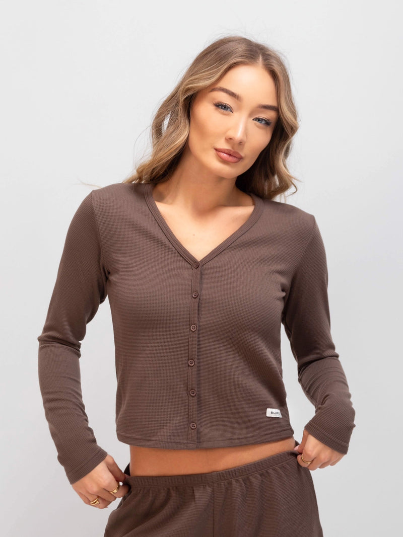 Soft Waffle Cardigan - Brown