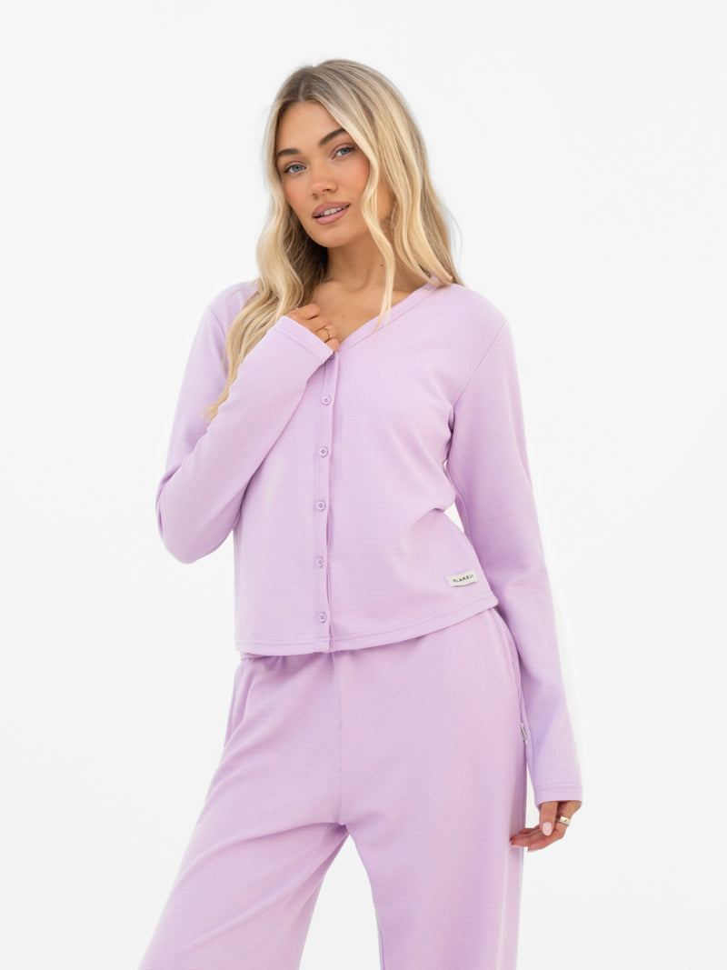 Soft Waffle Cardigan - Purple