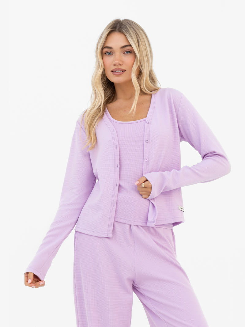 Soft Waffle Cardigan - Purple