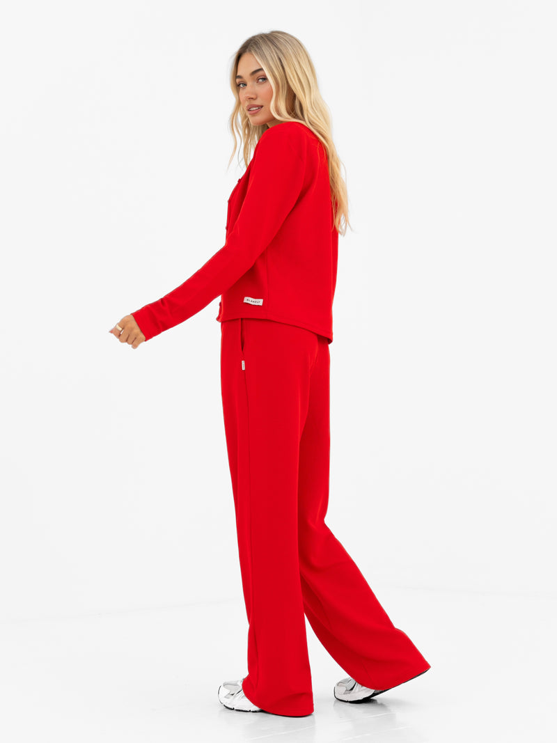 Soft Waffle Cardigan - Red