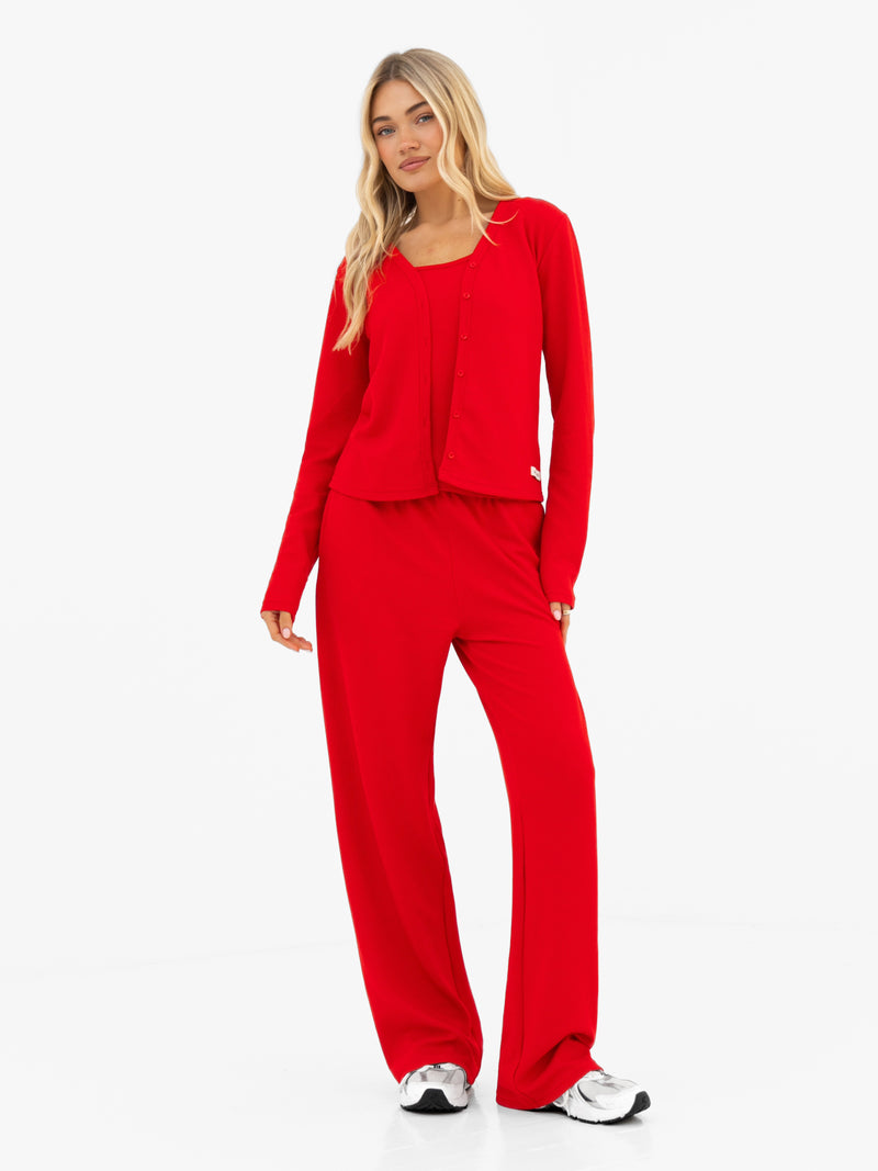 Soft Waffle Cardigan - Red