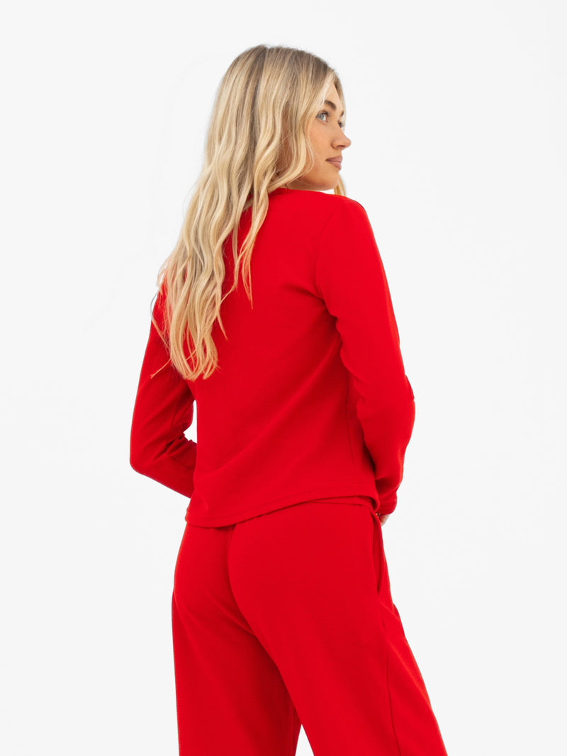 Soft Waffle Cardigan - Red