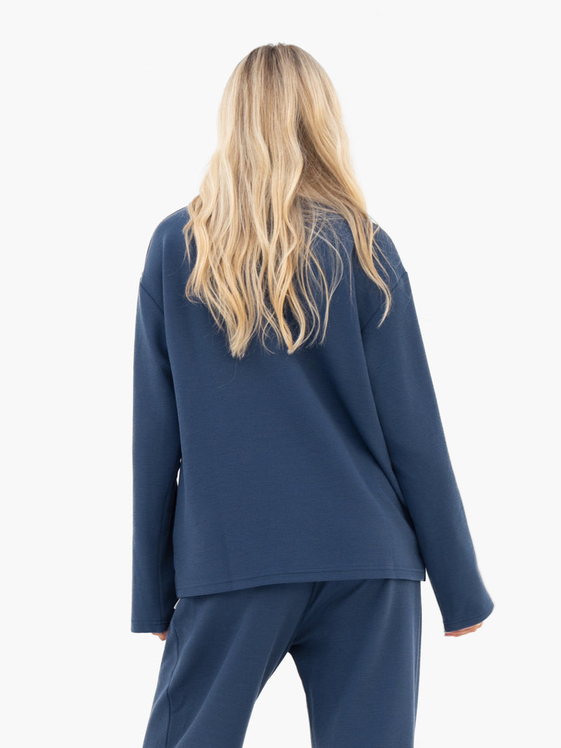 Soft Waffle Rugby Shirt - Blue