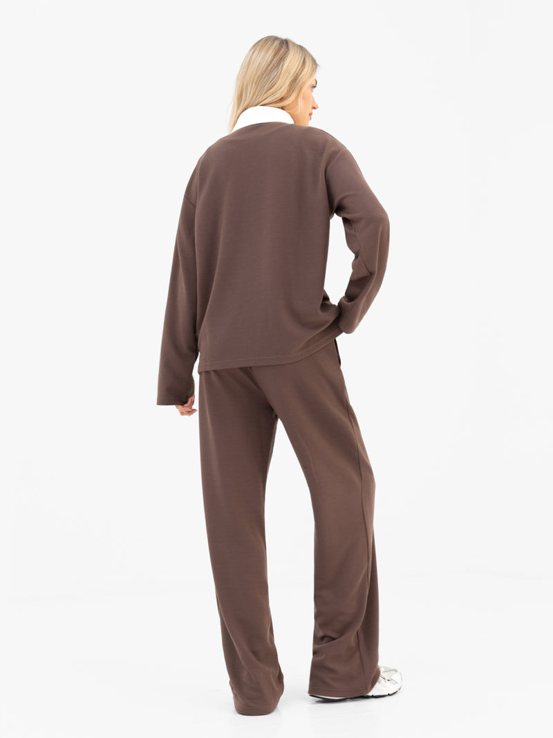 Soft Waffle Rugby Shirt - Brown