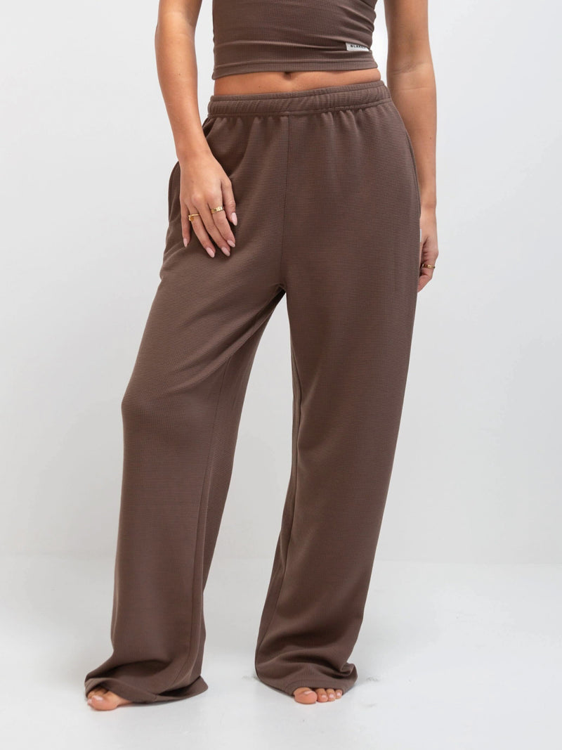 Soft Waffle Trousers - Brown