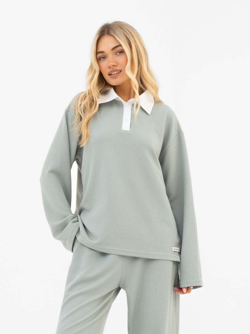 Soft Waffle Rugby Shirt - Sage Green