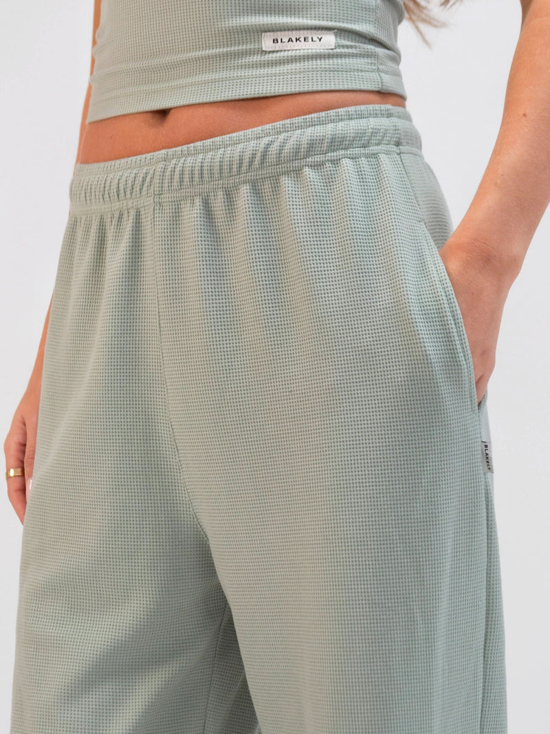 Soft Waffle Trousers - Sage Green