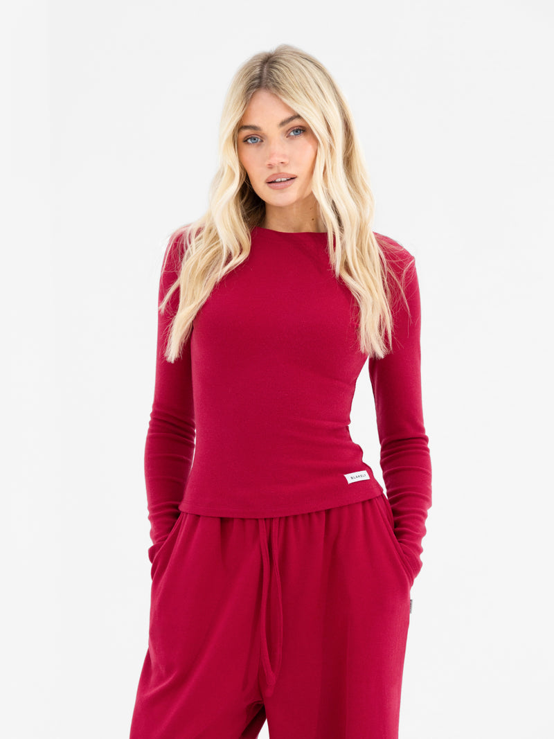 Ebony Long Sleeve Top - Deep Raspberry