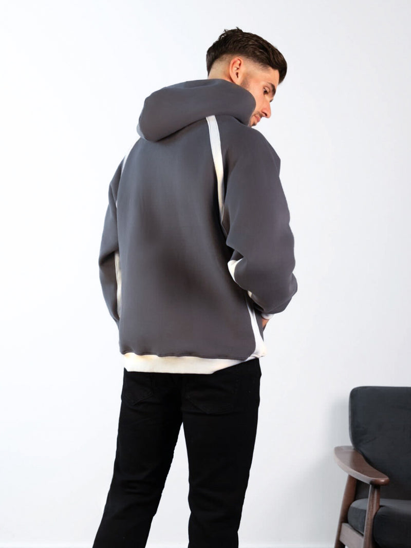 Classic Panel Relaxed Hoodie - Charcoal