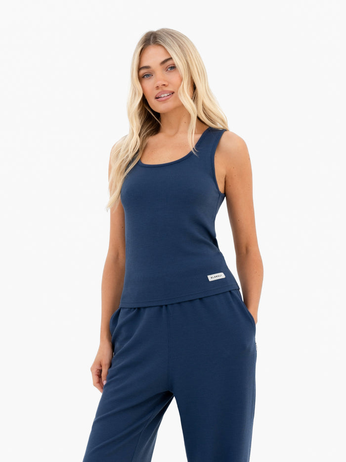Soft Waffle Vest Top - Blue