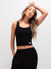 Soft Waffle Vest Top - Black