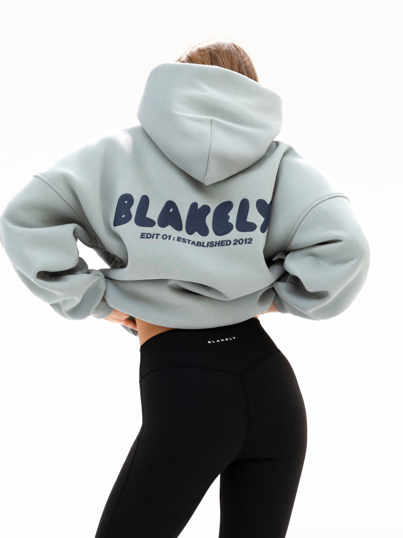 Cloud Print Oversized Hoodie - Mineral Blue