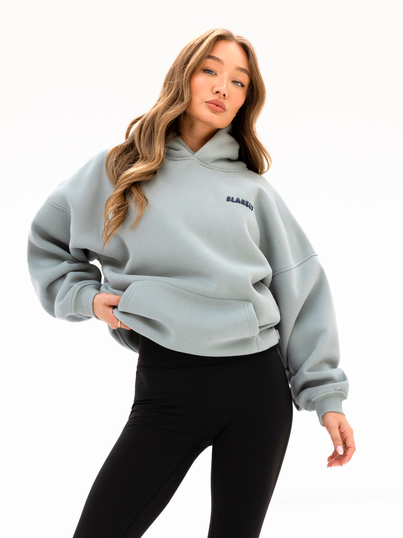 Cloud Print Oversized Hoodie - Mineral Blue