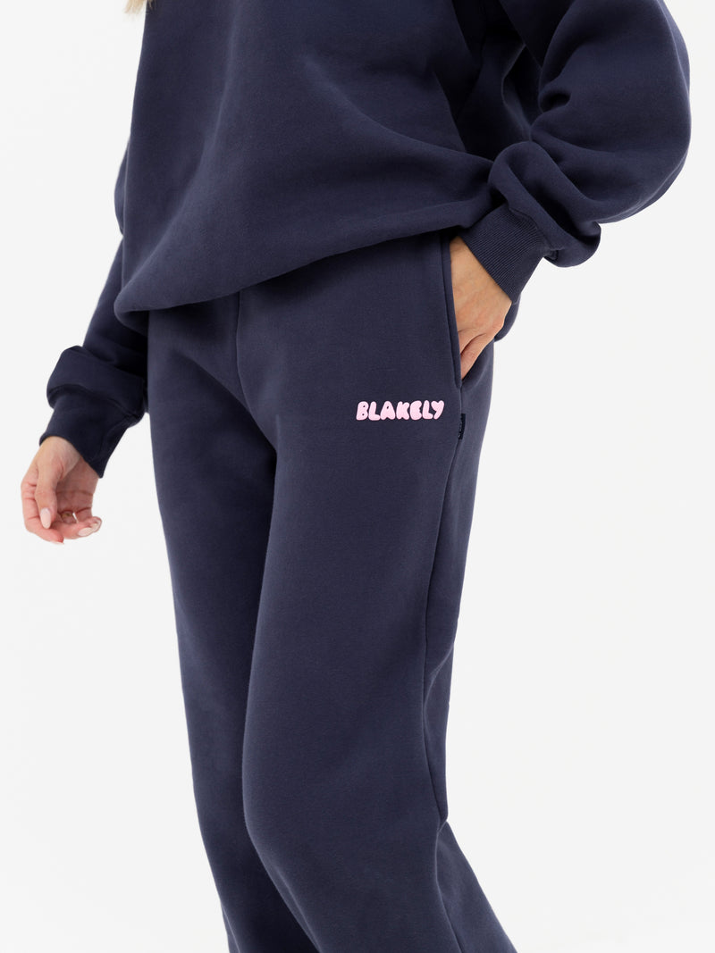 Cloud Print Wide Leg Sweatpants - True Navy & Powder Pink