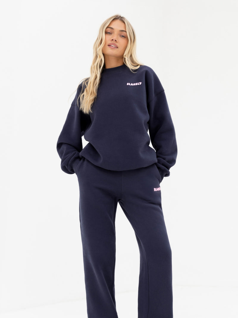 Cloud Print Oversized Jumper - True Navy & Powder Pink