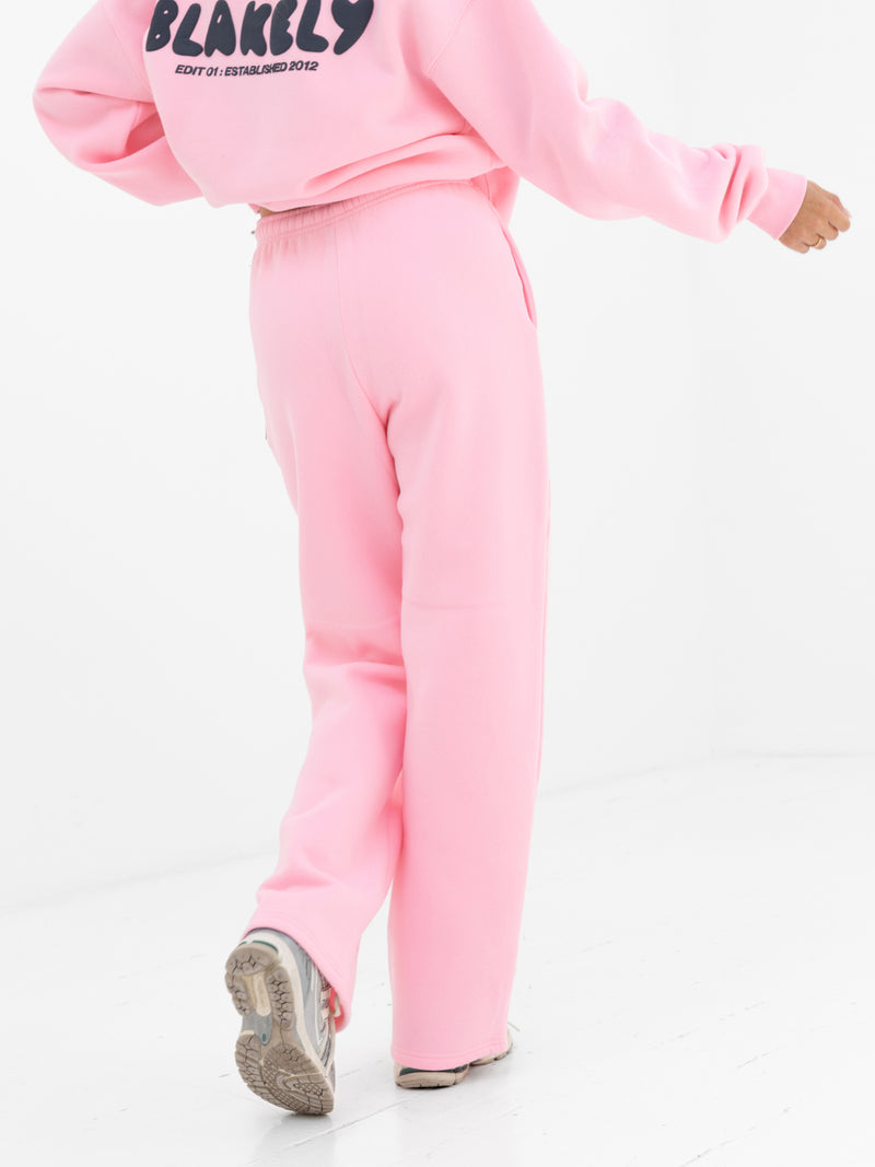 Cloud Print Wide Leg Sweatpants - Powder Pink